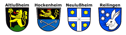 Grafi der Gemeindewappen von Altlußheim, Hockenheim, Neulußheim und Reilingen